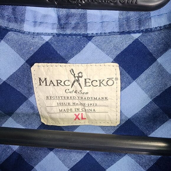 Men's Marc Ecko Shirt Blue Checkered Button-Up Long Sleeve Size XL - Picture 6 of 11